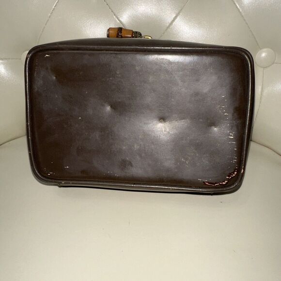 Authentic GUCCI Rare Vanity Bamboo Zipper Cosmetic Pouch Bag Mini Handbag Brown - Picture 8 of 11